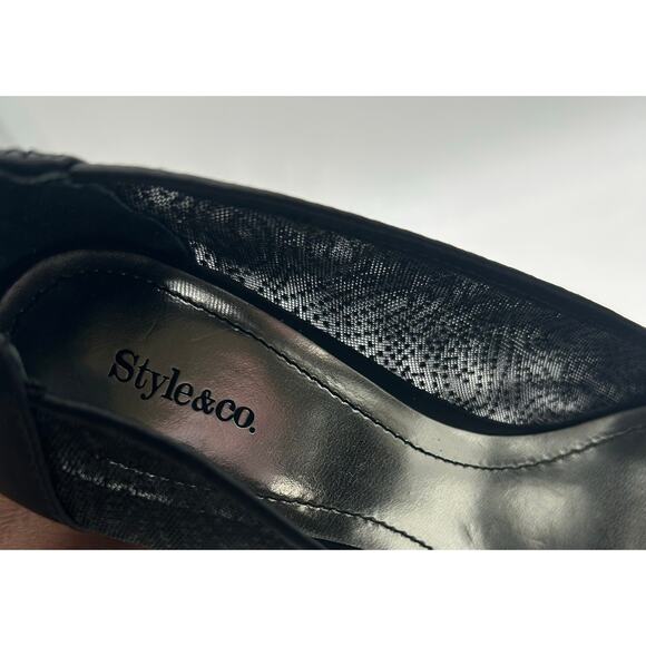 Style & Co Naveah‎ Black Glitter Mesh Peep Toe Heels Party Sparkly Women 6.5 - Picture 5 of 10